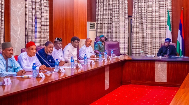 President Bola Tinubu in a meeting with organised labour